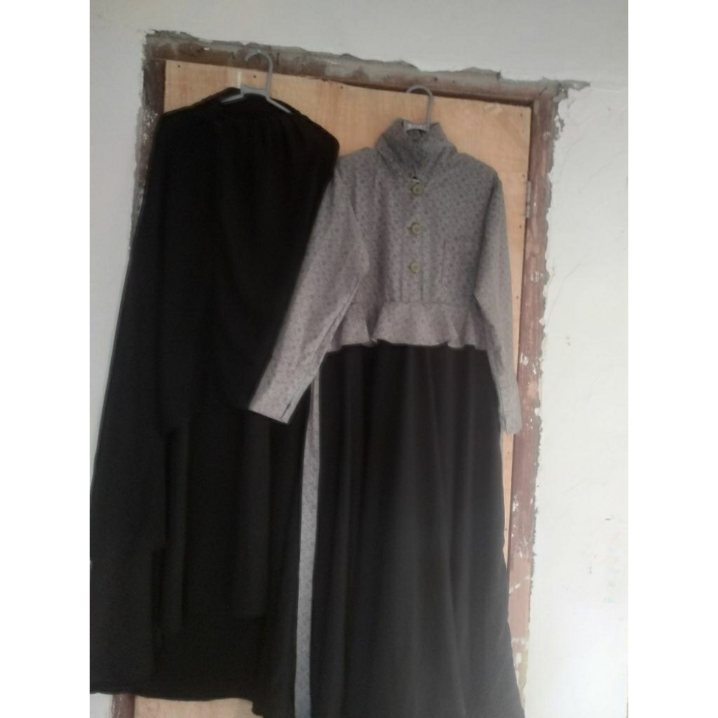 Gamis wolfis umbrrella kombinasi kain katun Madinah set khimar safar satu layer