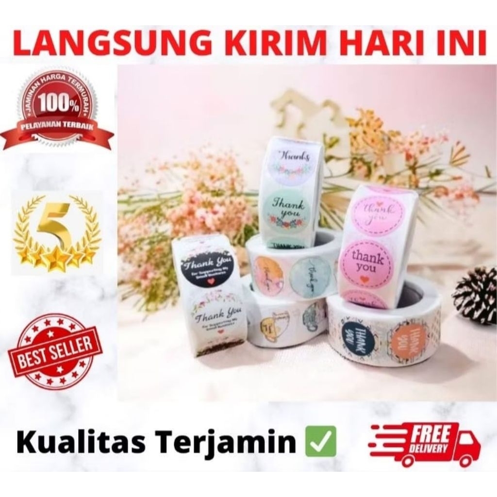 

500pcs sticker roll stiker kemasan kualitas packaging box mika bagus label thank you thankyou terima kasih selamat menikmati bulat lingkaran diameter 2,5cm roll
