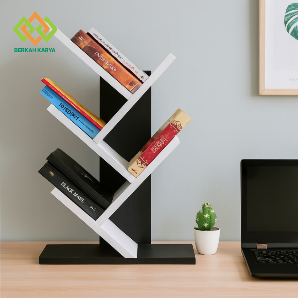 RAK BUKU PORTABLE Minimalis Kayu 3 Susun | Rak Buku Meja Kantor Dinding Aesthetic Rak Buku Modern