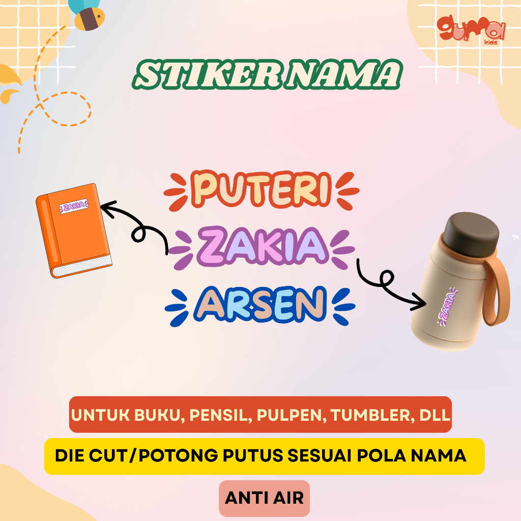 

Stiker Nama Anti Air | Label Buku Anak Pulpen, Pensil, Tumbler, Tempat Makan