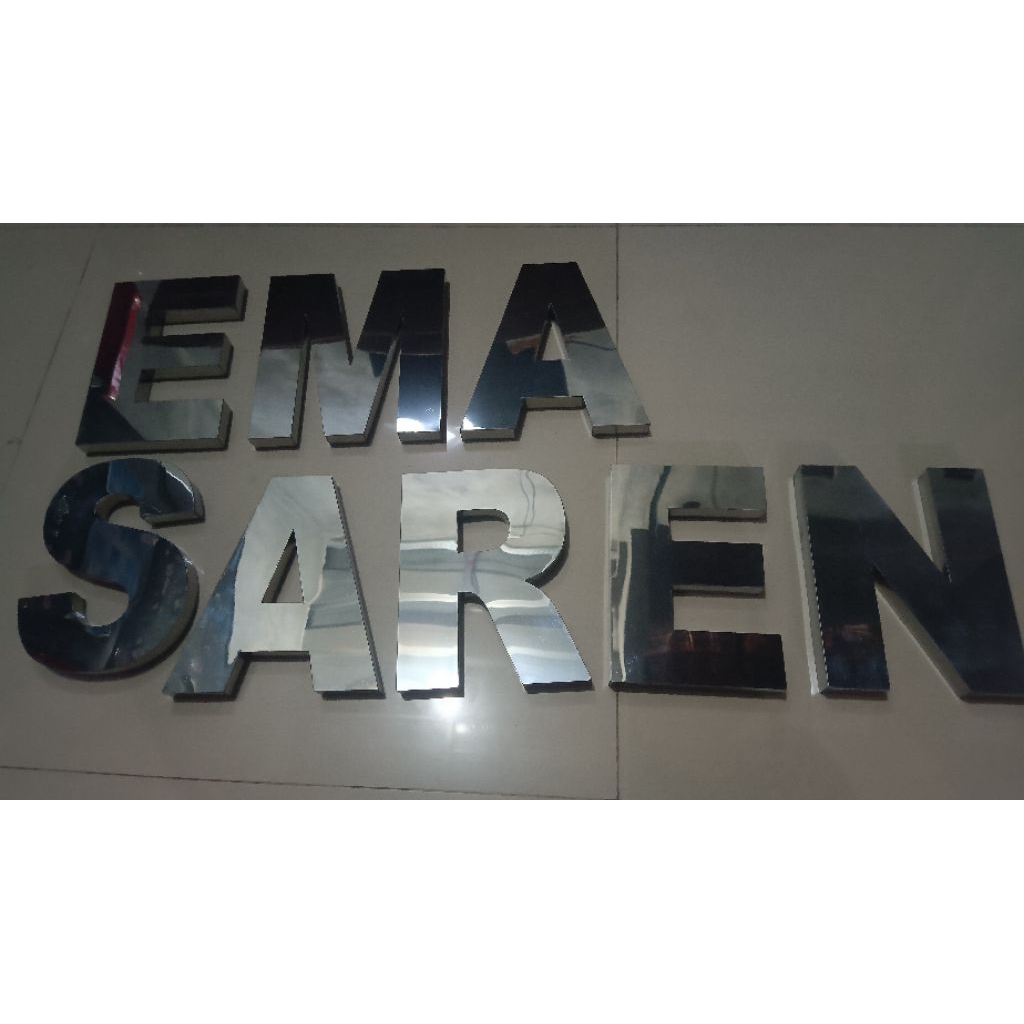 Huruf timbul stainless tinggi 25 cm tebal samping 3 cm