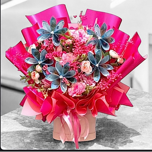 Buket Uang Bloombox bunga artificial Buket Uang Wisuda Keranjang Money bouquet Graduation