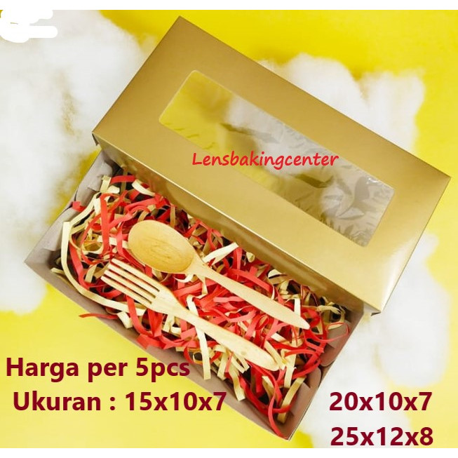 

Dus/Box/Kardus Kue/Cake/Brownies/ Bolu Gulung Emas/Gold Ulang Tahun/ Happy Birthday/ Kado/ Party/ Hajatan/ Hantaran Tutup Mika 20x10x7cm/ cm@5pcs