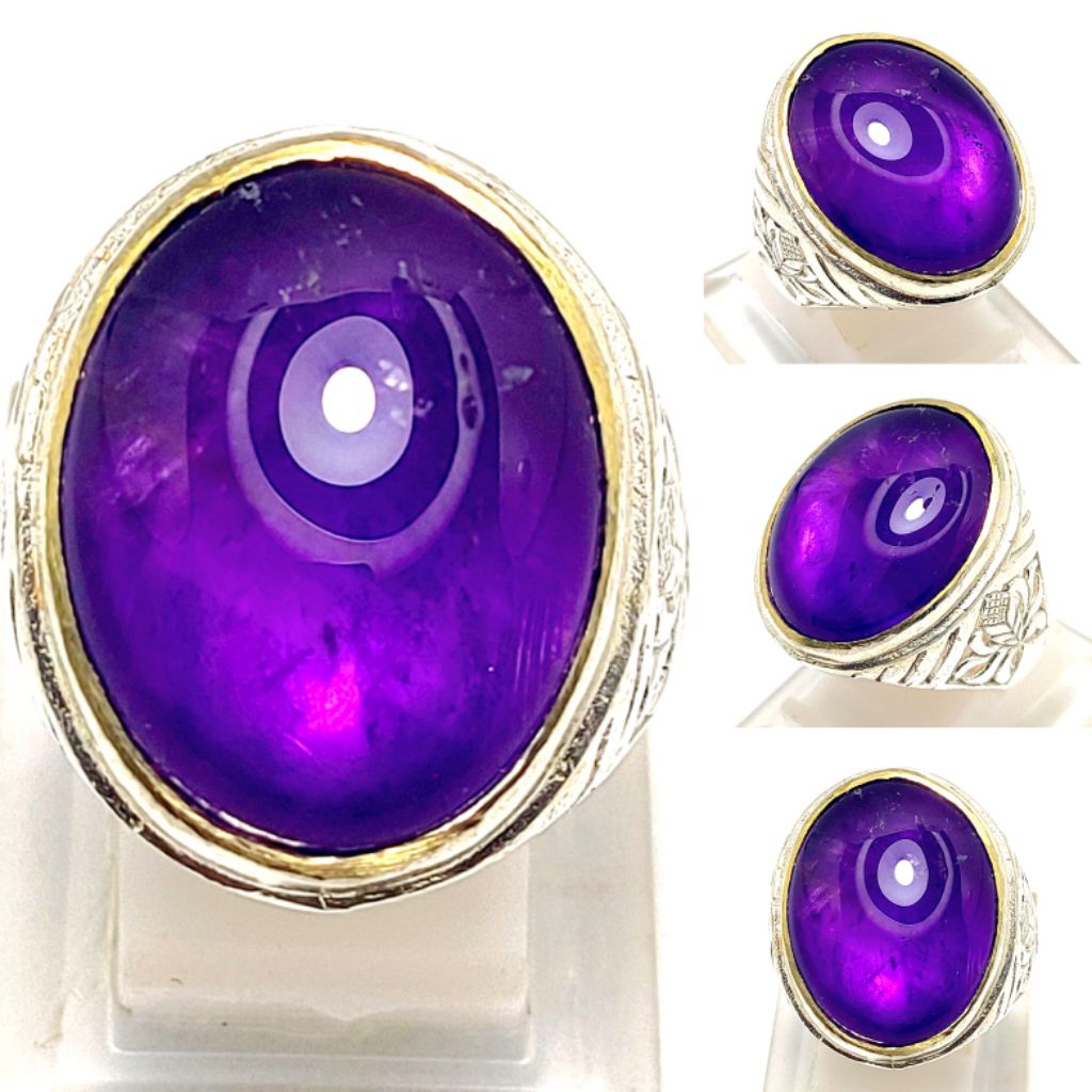 CINCIN BATU AKIK KECUBUNG UNGU KALIMANTAN JUMBO NATURAL AMATHYES QUARTZ KODE 03430