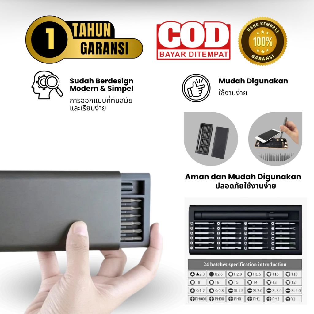 Obeng  Hp Kecil 1 Full Set Premium 24 IN Lengkap Magnetic Multifungsi Serbaguna Original Import