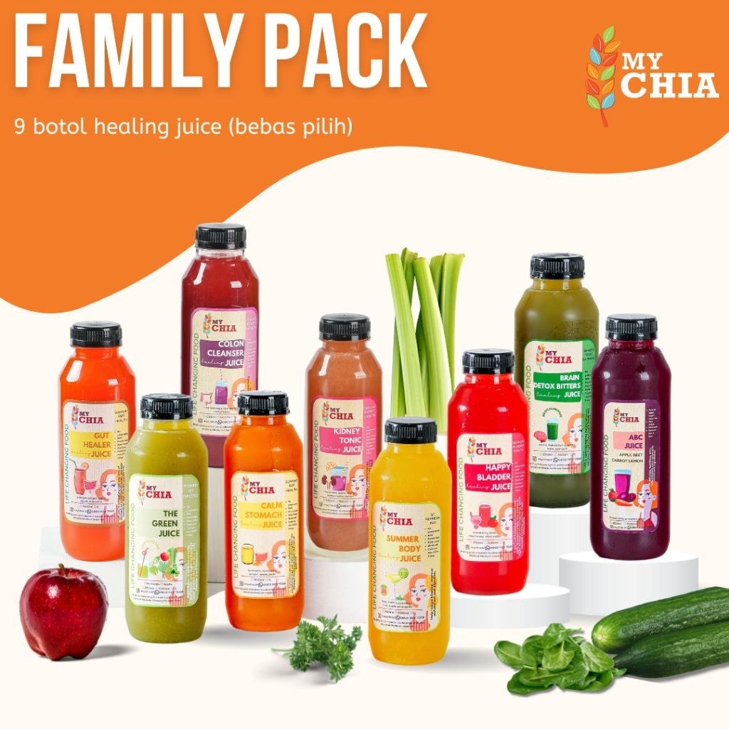 

Paket Detox Healing Juice Family Package 9 Botol Cold Pressed Jus Diet My Chia