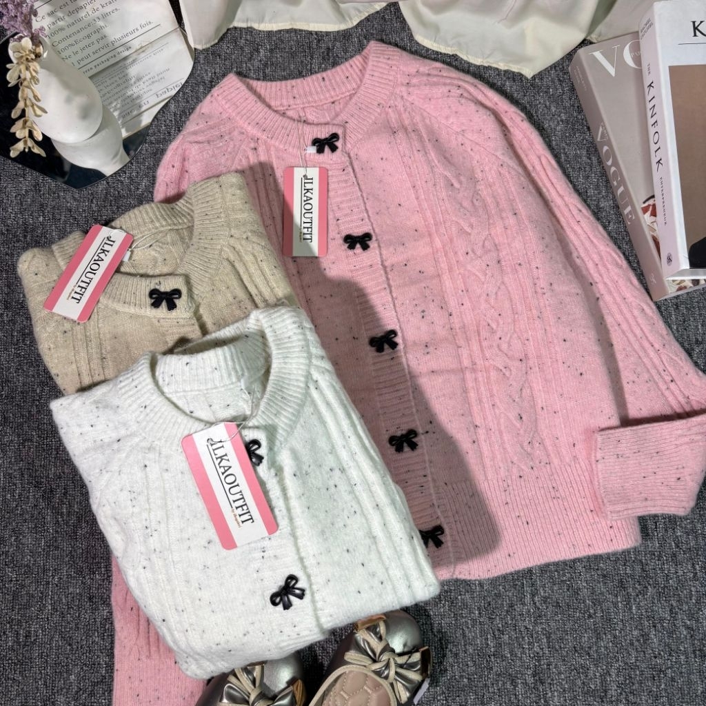 ILKAOUTFIT Zara Cardigan Rajut Korea Knitwear Kancing Pita Hitam Tebal Ribbon Knit Kardigan Baju Wan