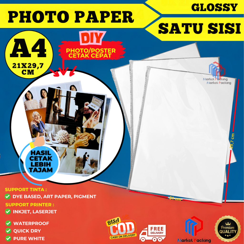 KERTAS FOTO GLOSSY A4 1 SISI ANTI AIR / PHOTO PAPER GLOSSY INKJET WATERPROOF