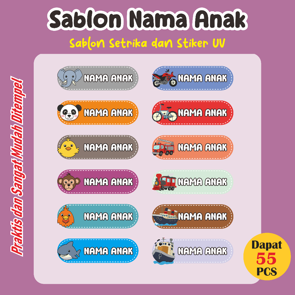 

Stiker Kain Custom 55 PCS Stiker Label Nama Kain Baju Anak Sablon Setrika sticker aesthetic custom