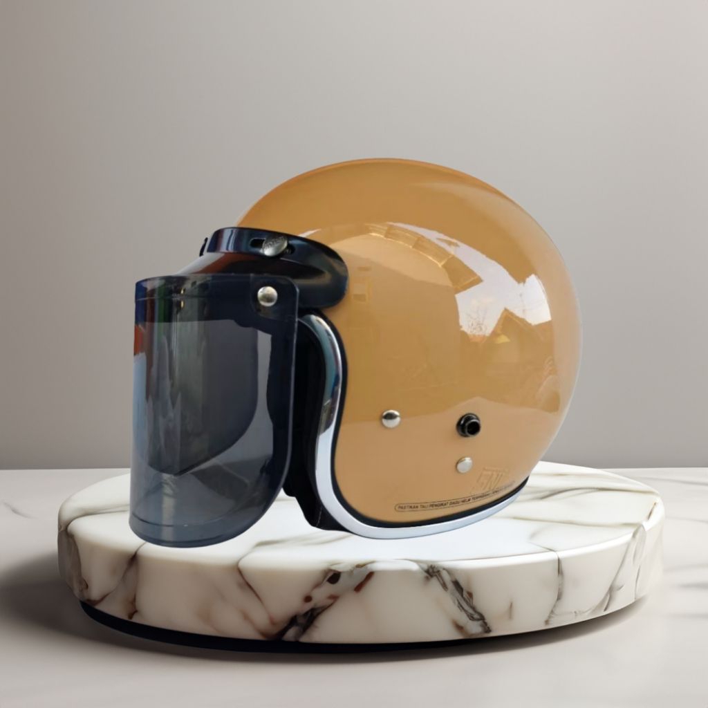 helm bogo dewasa lis chrome kaca datar hitam SNI helm bogo wanita pria