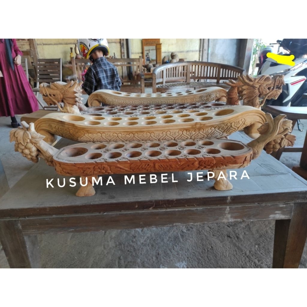 Dakon Congklak Ukir Jepara Motif Anggur Kayu Jati Untuk Dekorasi Pajangan Rumah - Panjang 85cm x 18c