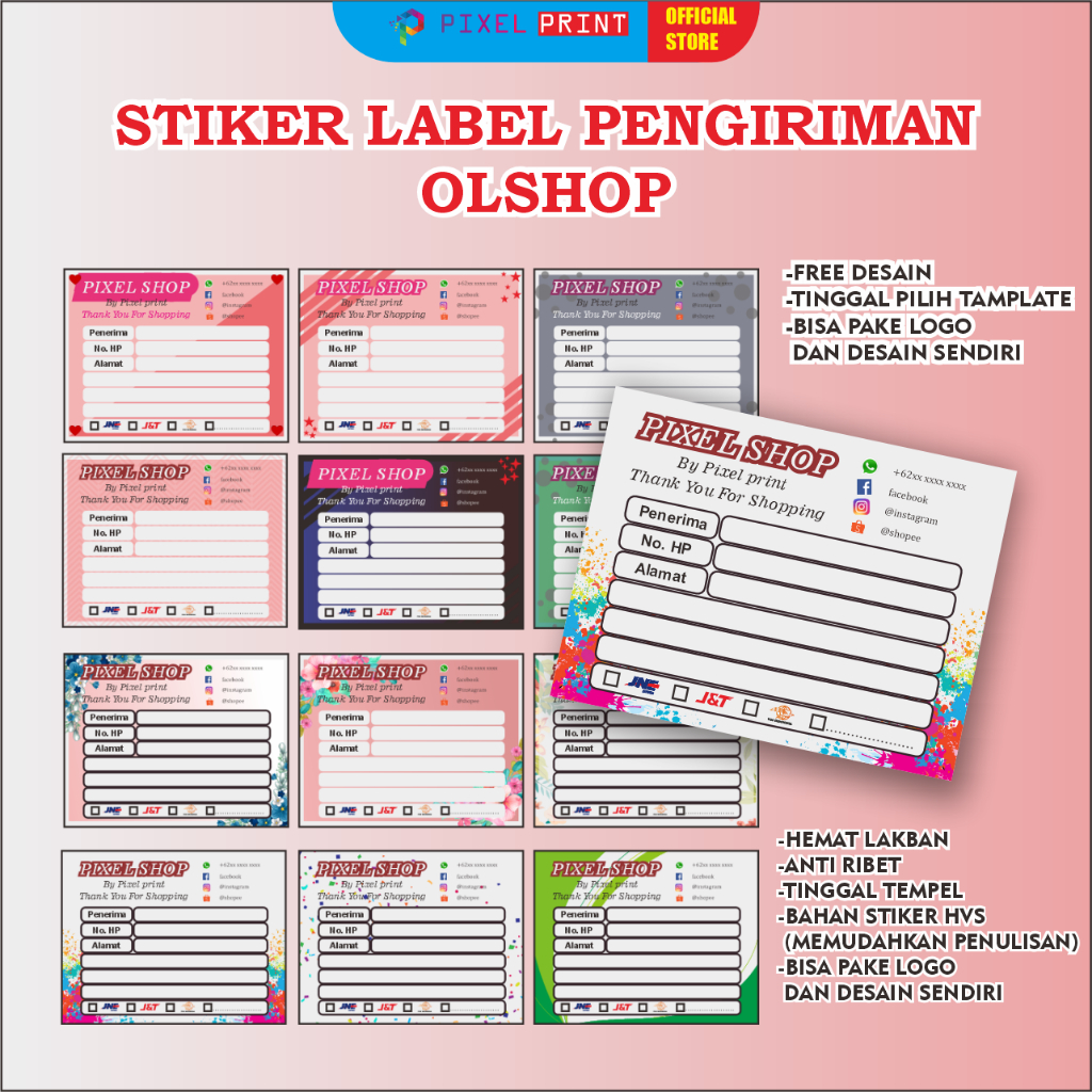 

PIXEL PRINT - Sticker Label Pengiriman Olshop Bahan Sticker Hvs Premium Doft / Stiker Nama Costum Anti Air / Custom label olshop / Stiker HVS