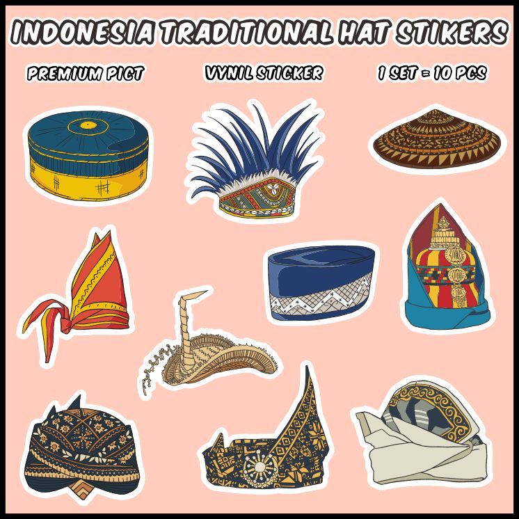 

[1 pack] Stiker Tradisional Topi Indonesia Cocok untuk oleh-oleh / scrapbook - ddu-du sticker