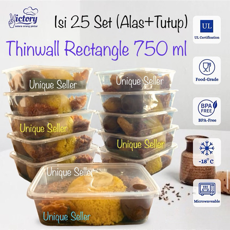 Thinwall Rectangle Victory 750 ml isi 25 set / Thinwall Persegi Panjang Victory 750ml / Thinwall Kot