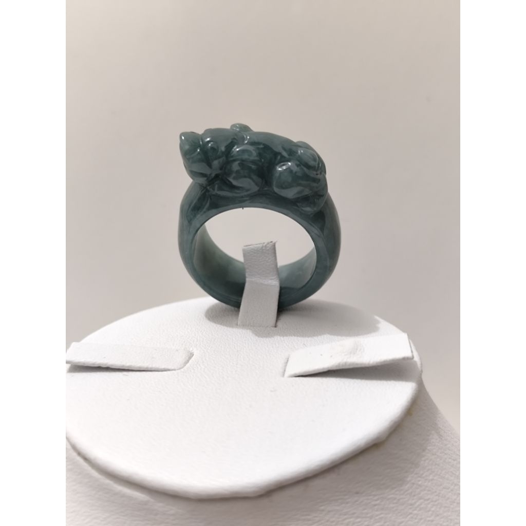 Thumb Ring Natural Guatemala Jadeite Ring Pixiu Cincin Giok Pixiu Mewah