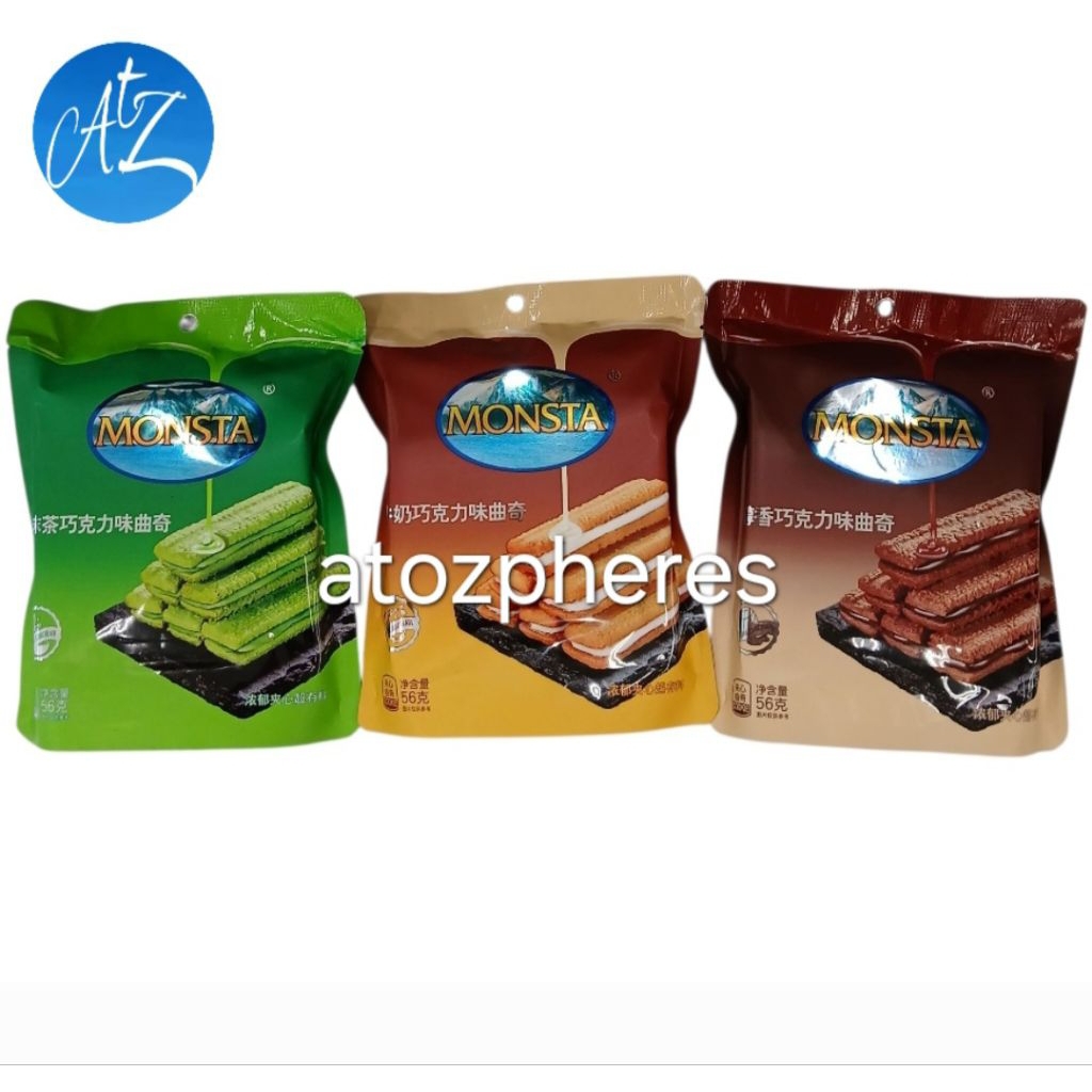 

Biskuit kukis rasa coklat susu cokelat teh hijau macha MONSTA Matcha Milk Mellow Chocolate Cream Sandwich Cookies 56g