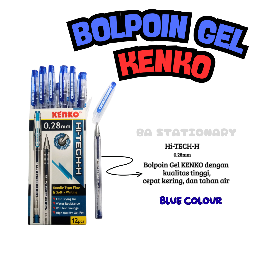 

(ECER) Bolpoin Ink Gel KENKO Hi-TECH-H BLUE 0.28mm