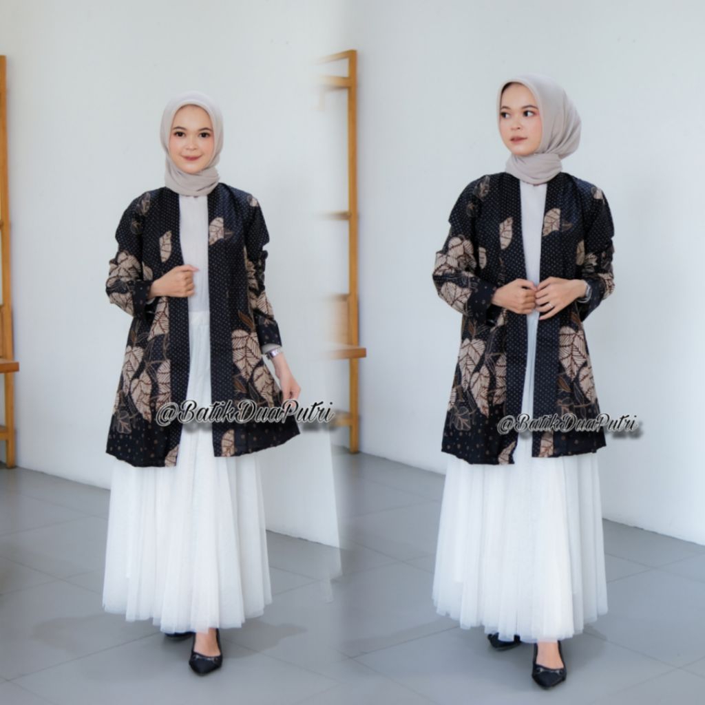 Blazer Batik Wanita Atasan Outer Batik Modern Lengan Panjang Cardigan Seragam Batik Kantor