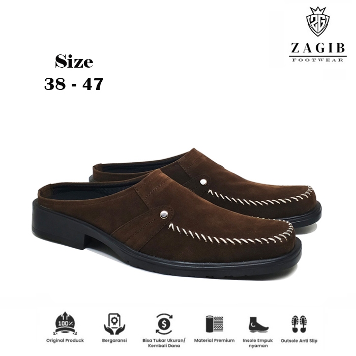 ZAGIB Footwear | Sepatu Sandal Pria Mules Brown | Slip-on Big Size 38-47 Bustong Jumbo Casual Formal