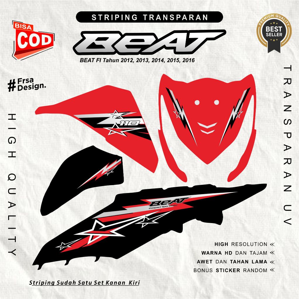 Striping Transparan UV Honda Beat FI 2012-2016 Bintang V7
