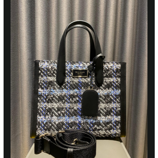 Tas Kate Spade Manhattan Plaid Tweed Small Tote Black Multi NEW