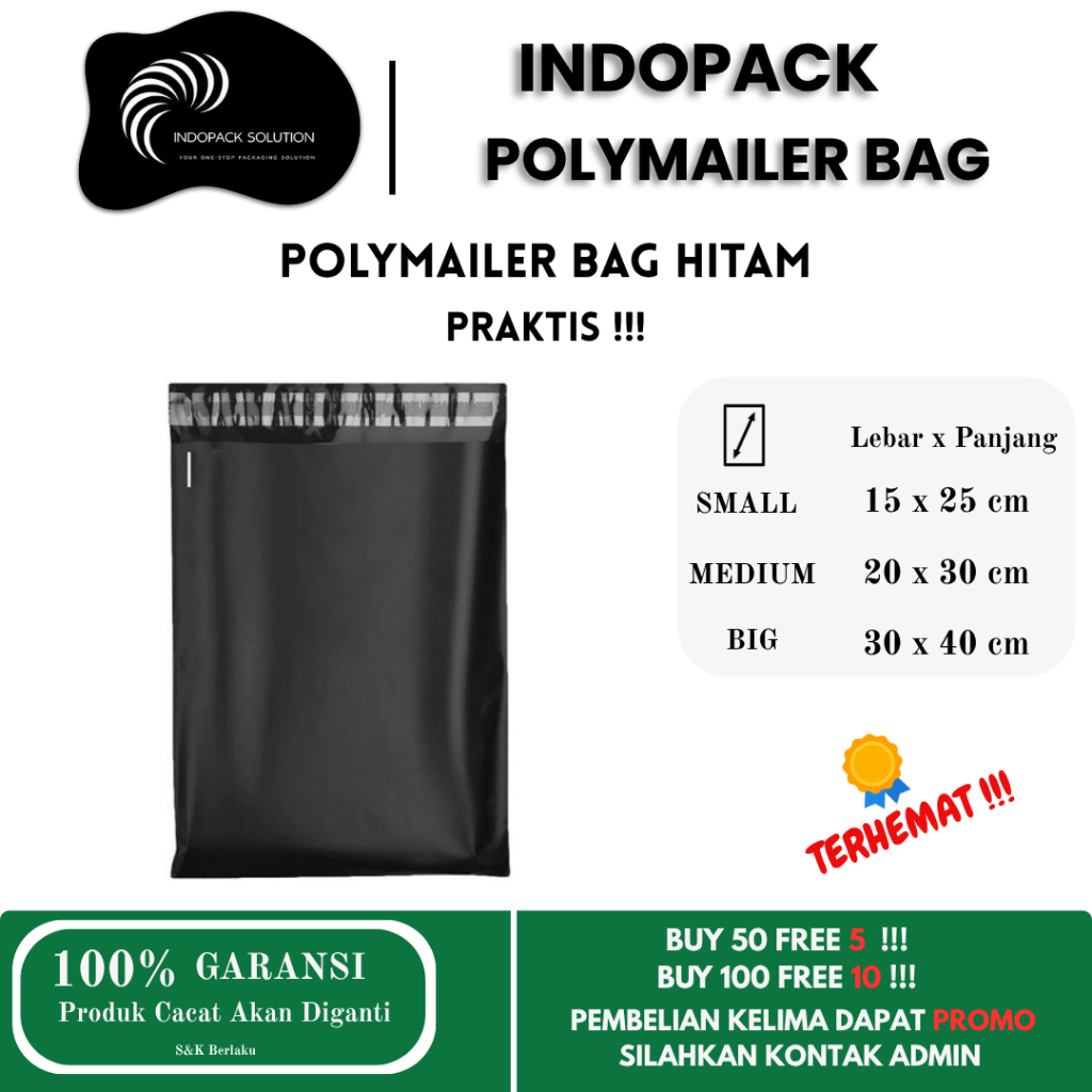 

INDOPACK Polymailer Bag Hitam Pengiriman Paket Ukuran 15x25 20x30 30x40 Praktis Garansi TERMURAH
