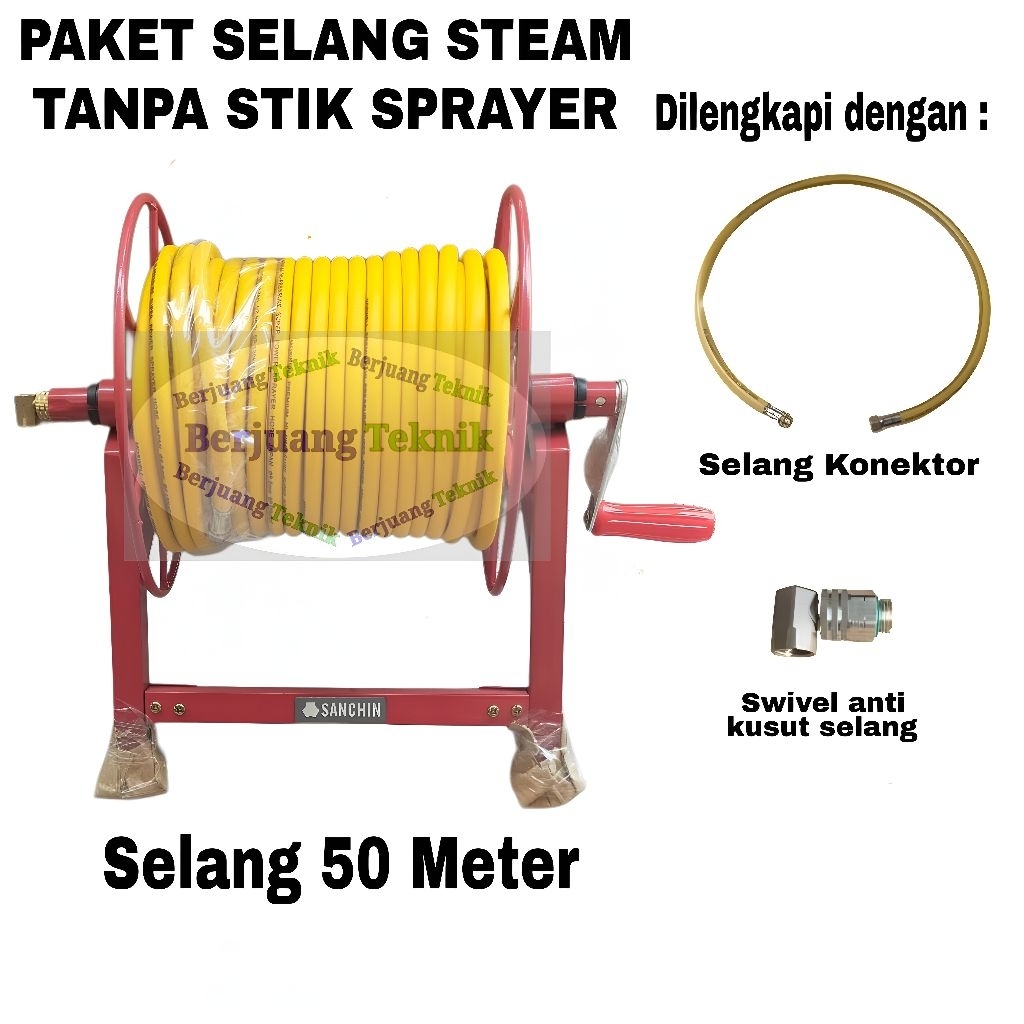 Selang Sprayer, selang steam, selang air 50 meter komplit gulungan