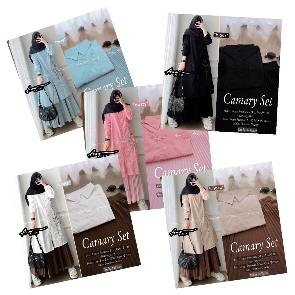 Camary Setelan Long Tunik Cotton Set Rok Plisket Panjang Ld 110 Set Muslim Terlaris