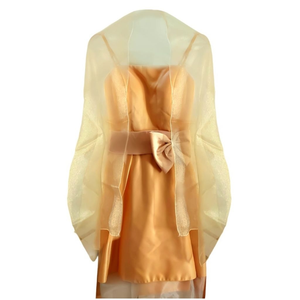 Dress selutut dewasa kemben tali 1 plus cup bra belakang karet + selendang transparan pita di depan 