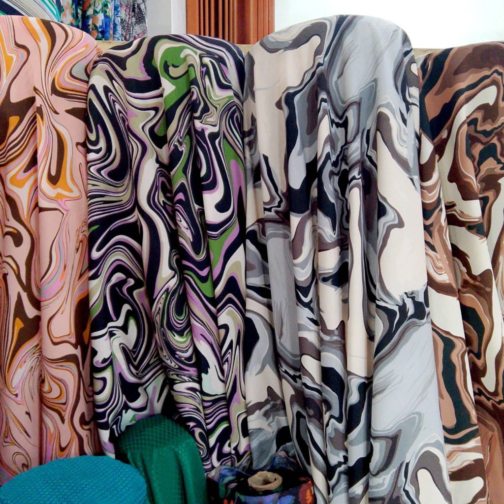 (4warna) Kain Moscrepe Motif Marble Coklat Putih Hitam – Bahan Premium untuk Dress - (Harga Kain Per