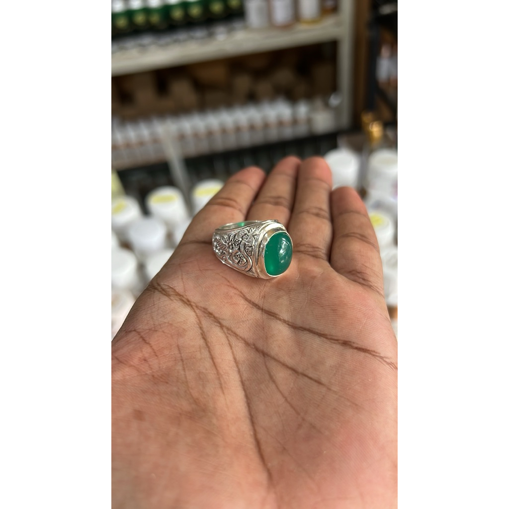 Cincin Perak Dengan Batu Akik Bacan Hijau Doko Second Koleksi Jual Sambil Pakai
