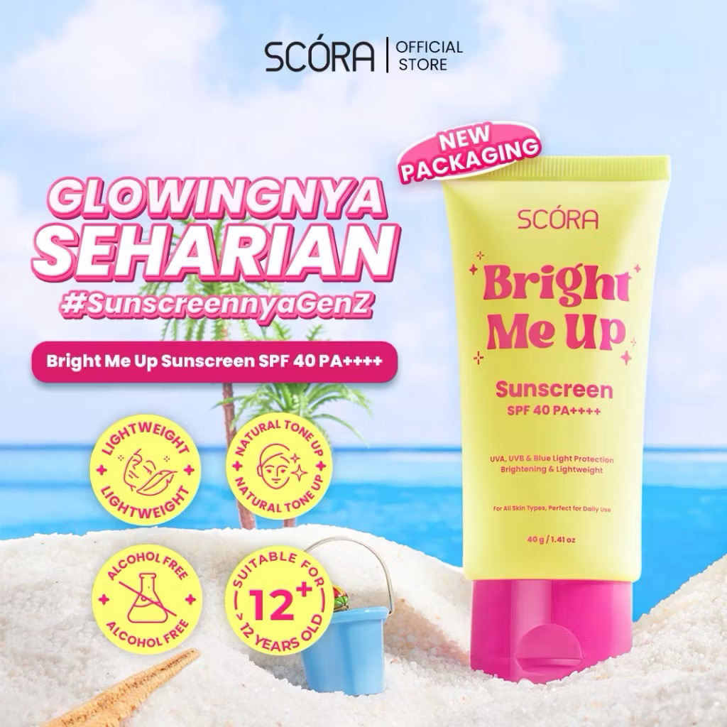 ☘️YS☘️ [NEW PACKAGING]SCORA Bright Me Up SUNSCREEN 40 gr Sunblock Mencerahkan Melindungi UV Menyerap