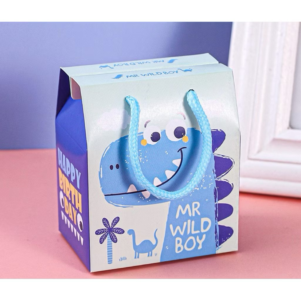 

Kotak Hampers Lebaran Anak Souvenir Acara Ulang Tahun Anak Paper Bag/Goodie Bag/Box Tenteng Anak Dino Boy Girl