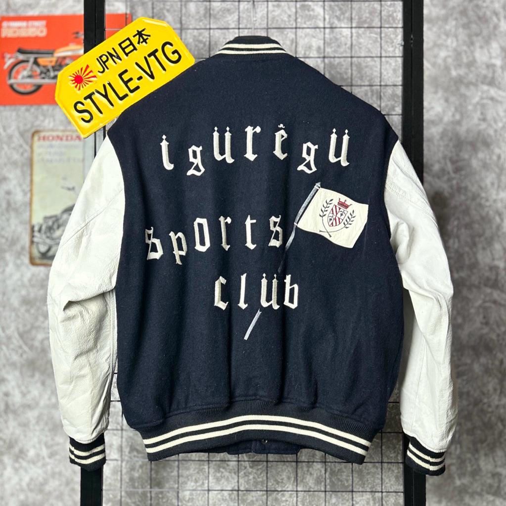 jaket varsity woll leather wol kulit asli 90s vintage iguregu japan original boxy fit racing motor b