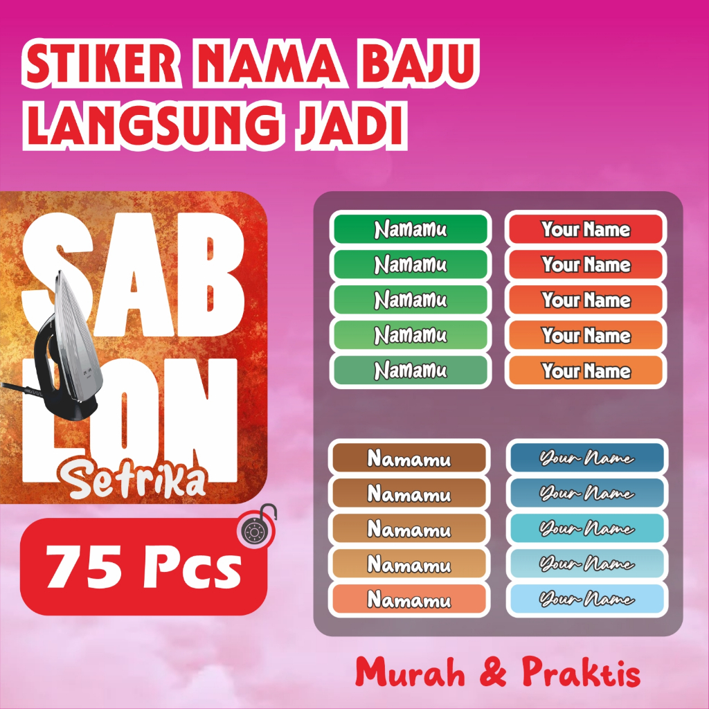 

Label Nama 75 Pcs Custom Nama Sablon Setrika Baju Kaos Kain Custom Nama Baju Stiker Kain Baju