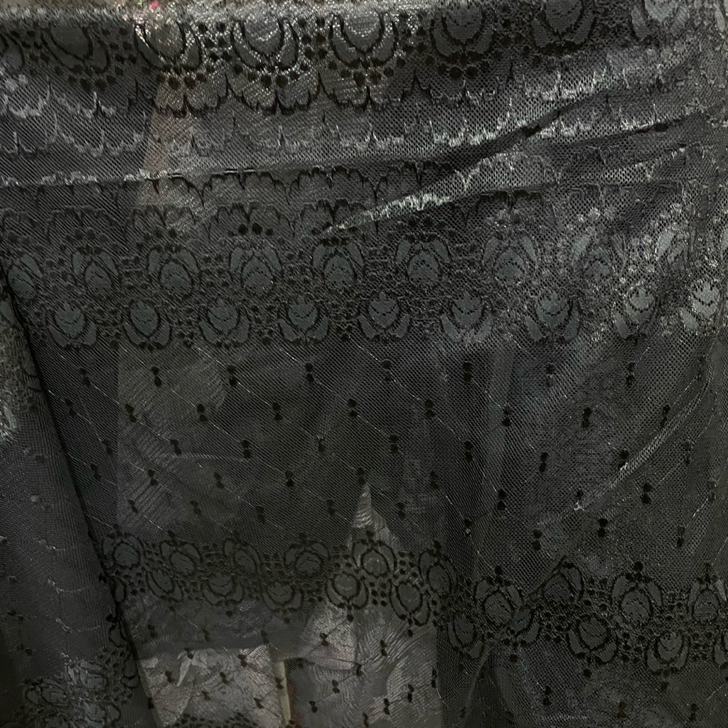 kain tulle semi brokat - kain tulle semi brokat motif etnik premium - warna hitam - kain brukat prem