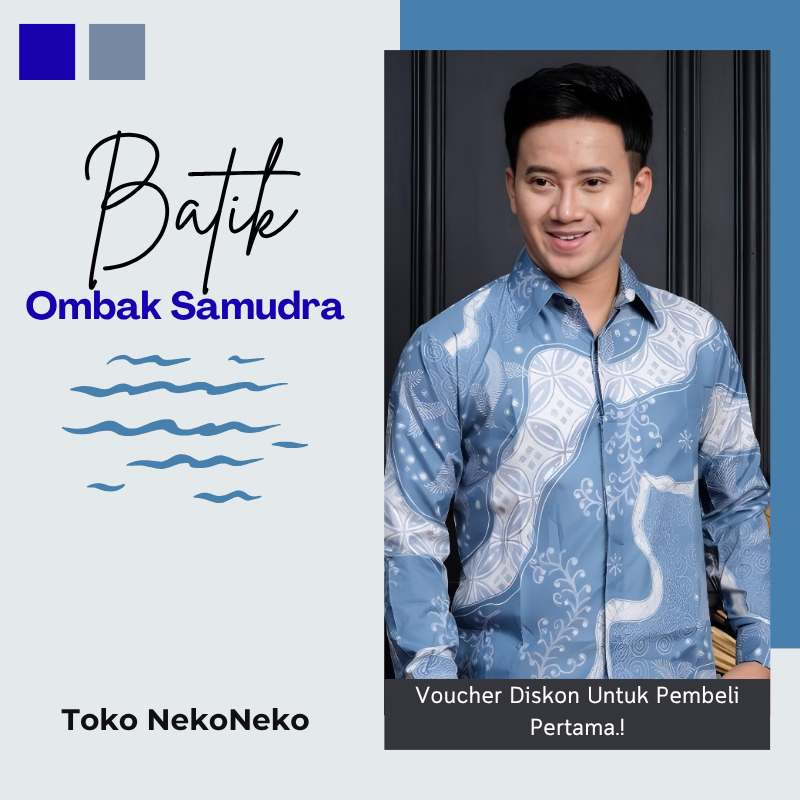 Kemeja Batik Motif Ombak Biru, Batik Pria Lengan Panjang Slimfit * Semangat Muda, Nuansa Dewasa