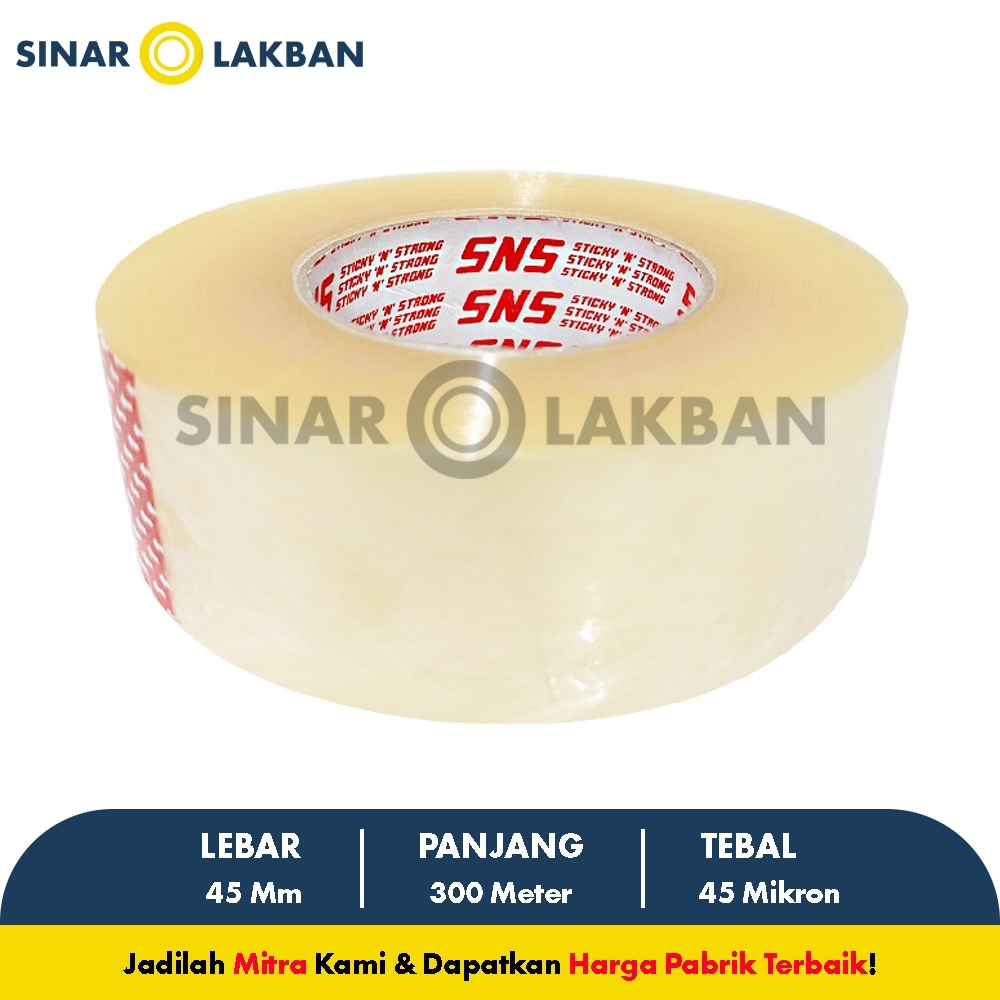 

Lakban Bening / Coklat 500 Yard / 300 Meter FULL x 45 Mm x 45 Mic Sticky N Strong (SNS) SINAR LAKBAN