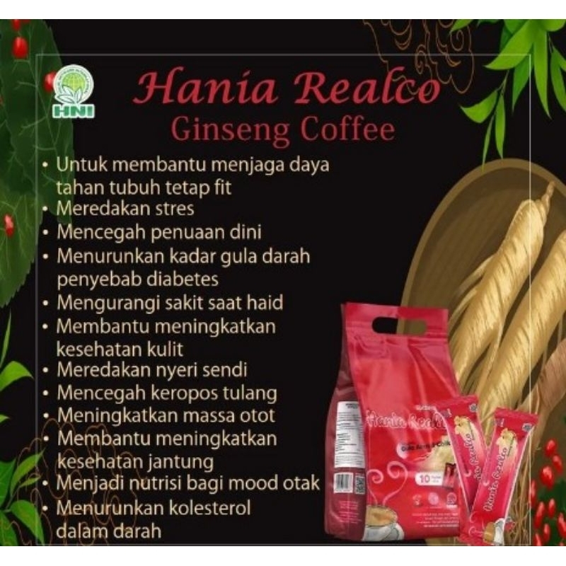 

Kopi Gingseng hania realco rasa lebih enak dan menyegarkan