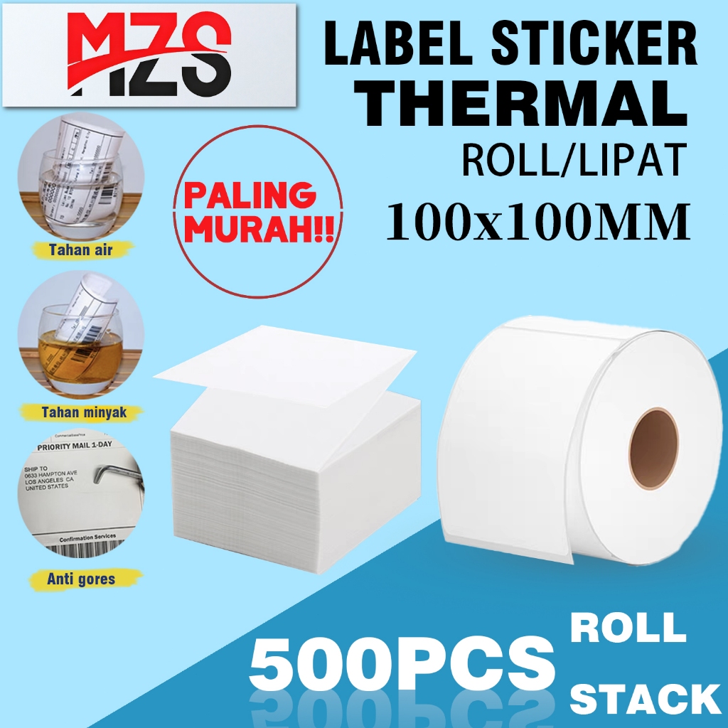 

Label Thermal 100x100mm Isi 500pcs Roll Waterproof / lipat Stiker Printer Label dengan Tinta MZS AJ003 AD003