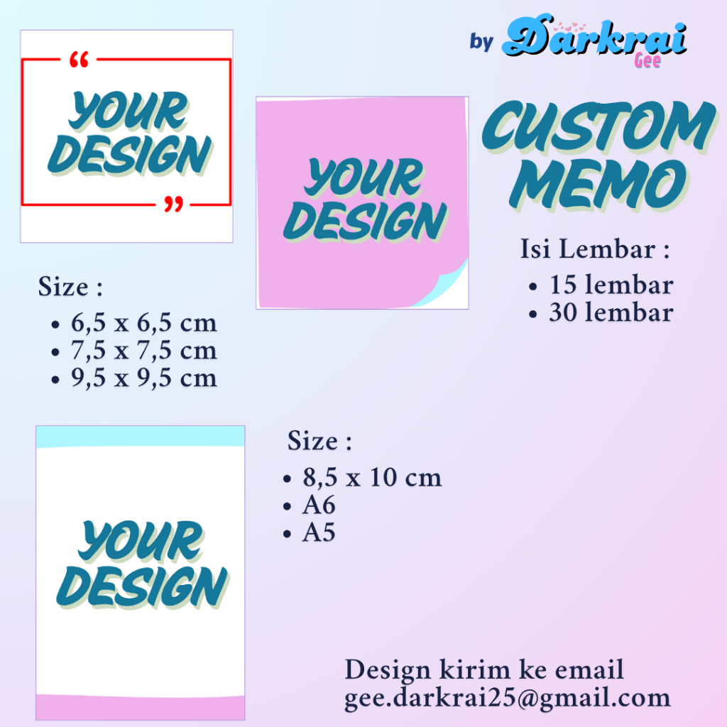 

DarkraiGee - Memo / Notes / Catatan Custom Design Sendiri square 7,5 x 7,5 cm 6,5 x 6,5 cm isi 50, 80, 100 lembar