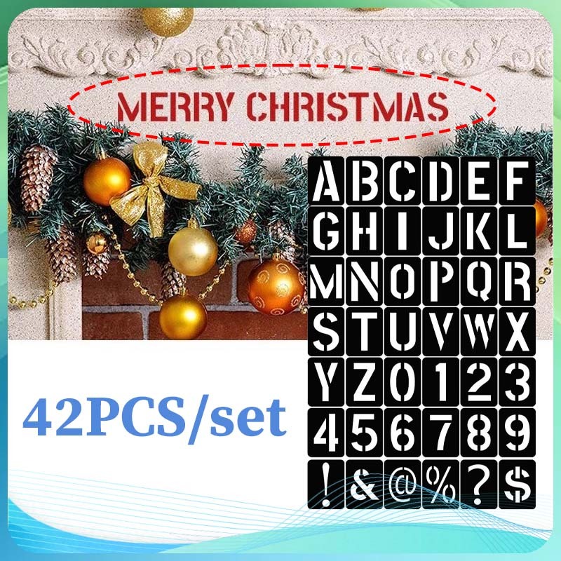 

42pcs Stencil Angka Huruf Cetakan Penggaris Cetakan Huruf Angka Templates Stensil Plastik Pylox Cat Semprot