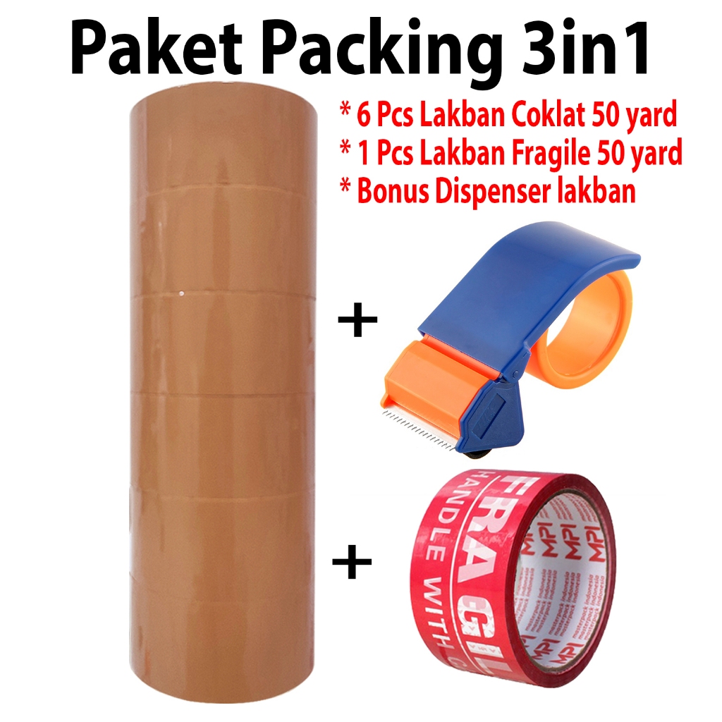 

[BONUS DISPENSER] 6 Pcs Lakban Coklat 45mm x 50 yard + 1 Pcs Lakban Fragile 48mm x 50 yard