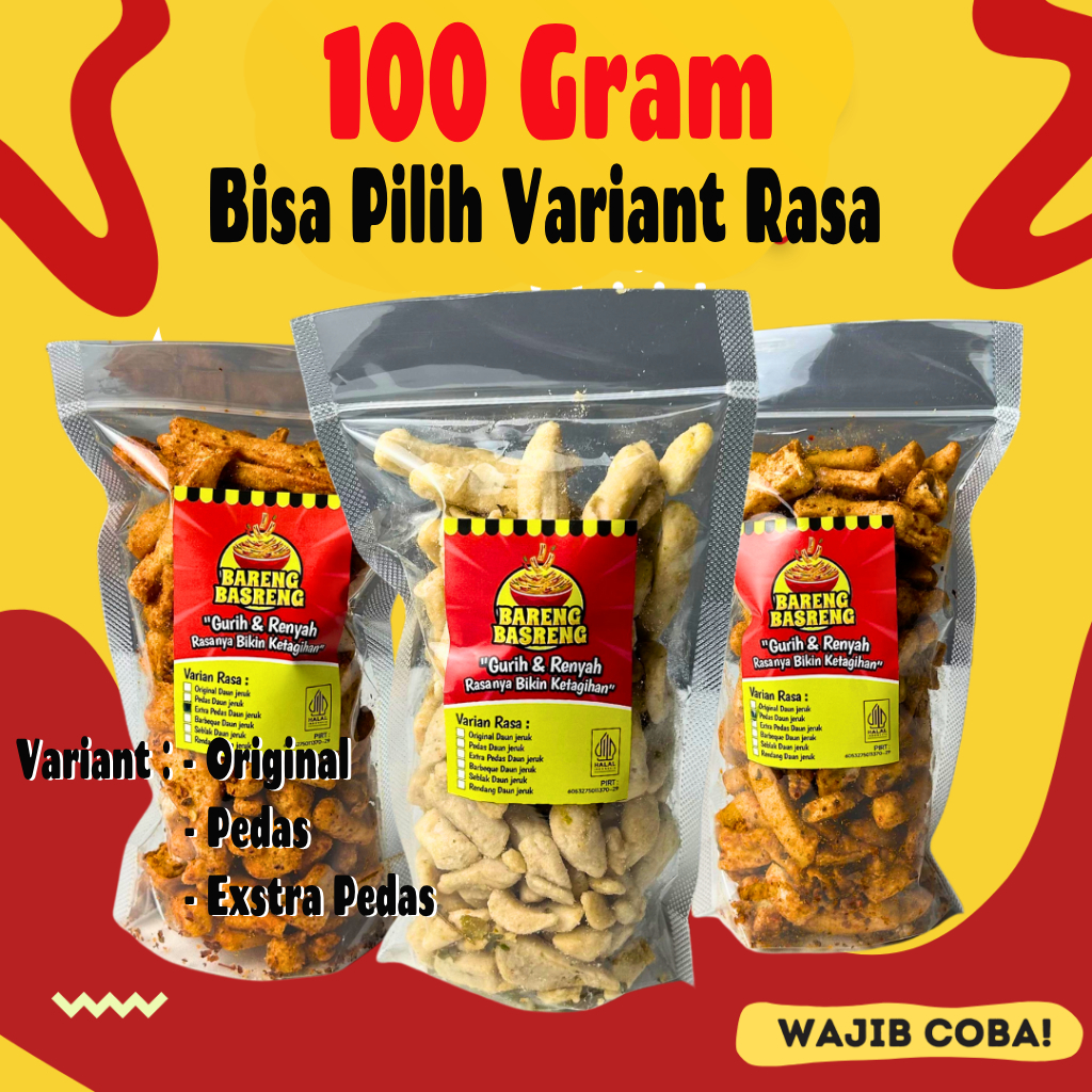 

Basreng Daun Jeruk Renyah Gurih Original Pedas Extra Pedas Kemasan 100 Gram