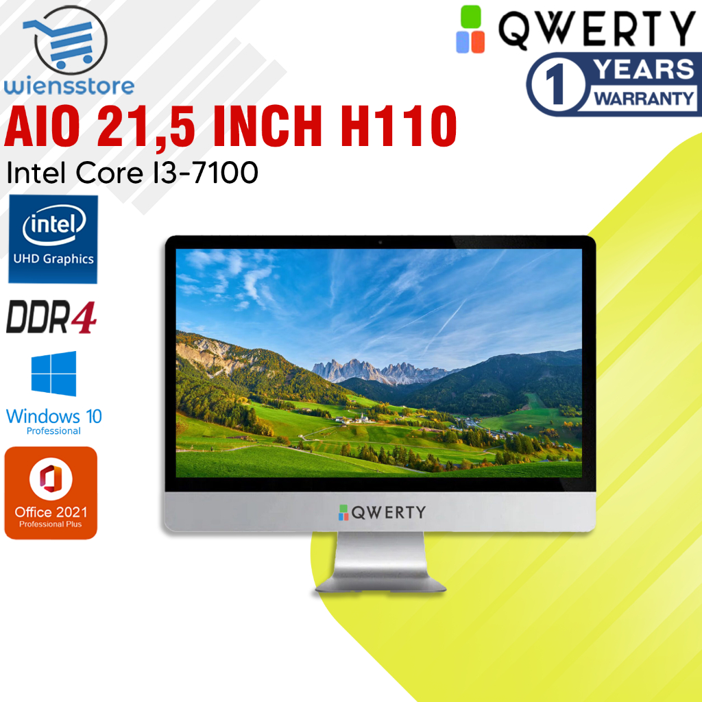 QWERTY AIO-H110-21.5-No-Touchscreen-Intel Core-i3 RAM 8GB SSD 256GB Windows 10Pro + Office 2021 Pro 