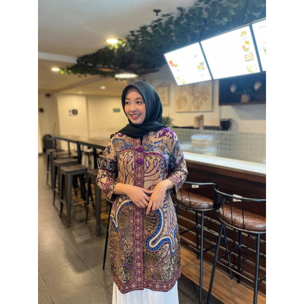 Tunik Batik Atasan Dress Wanita Kerja Qistina Batik Bahan katun model busui friendly sudah lapis fur