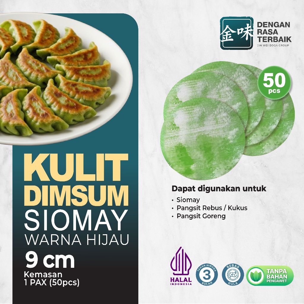 

DRT - KULIT DIMSUM SIOMAY HIJAU 9CM HALAL | ISI 50PCS | LENTUR, TIPIS, TIDAK MUDAH ROBEK