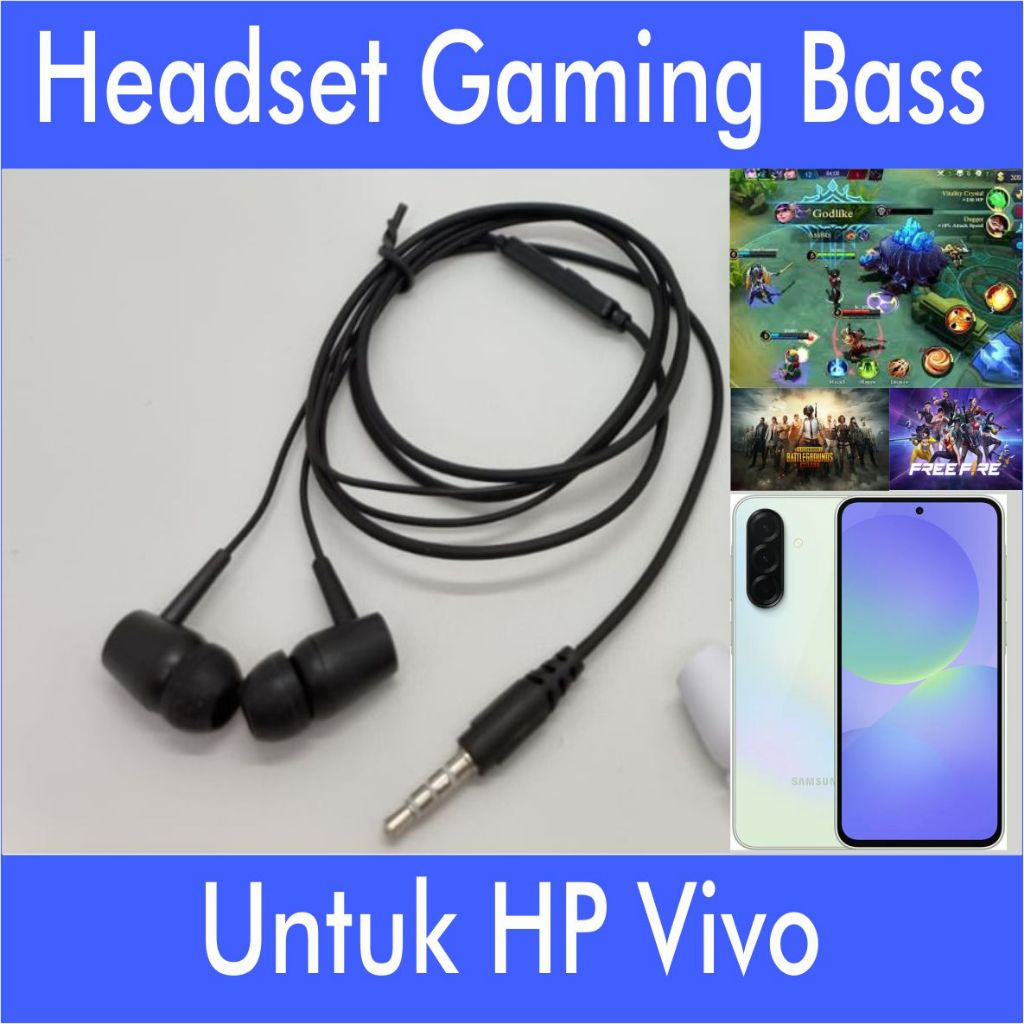 Headset Bass Karet Hitam Stereo untuk HP VIVO Y39 Y38 Y36 Y29 Y27 Y22 Y04 Y03 Y02 Y01 Y18 Y17 Y15 Y1
