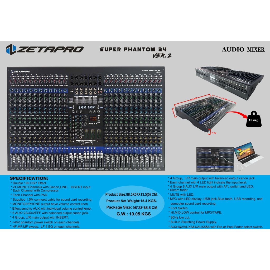 Mixer 24 channel Zetapro Super Phantom 24 Ver.2 double effect Original Mixer Zetapro Super Phantom 2