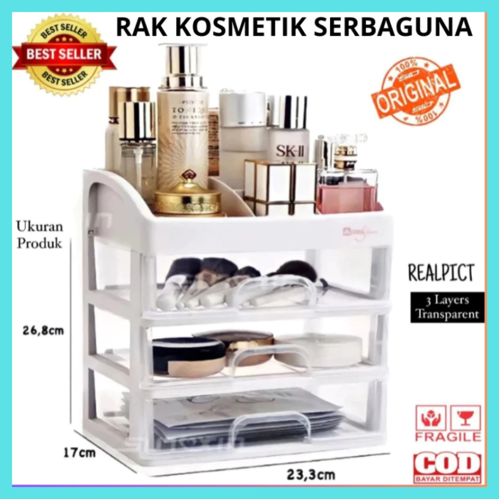 PROMO Rak Kosmetik jumbo 3 Susun / Rak Make Up Susun Plastik 3 Laci / Rak Serbaguna 3 Susun JUMBO